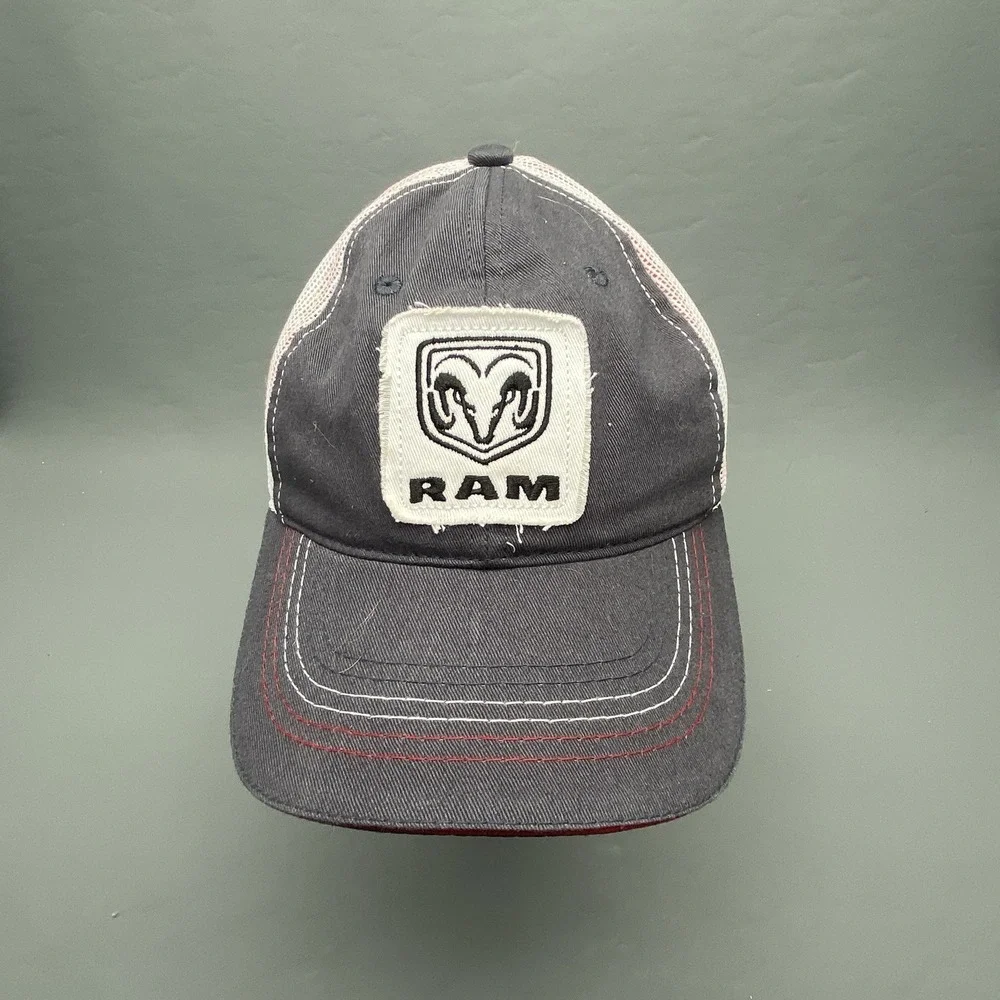Dodge‎ Ram Logo Trucker Snapback Cap Hat Gray White Adjustable Curved Mesh